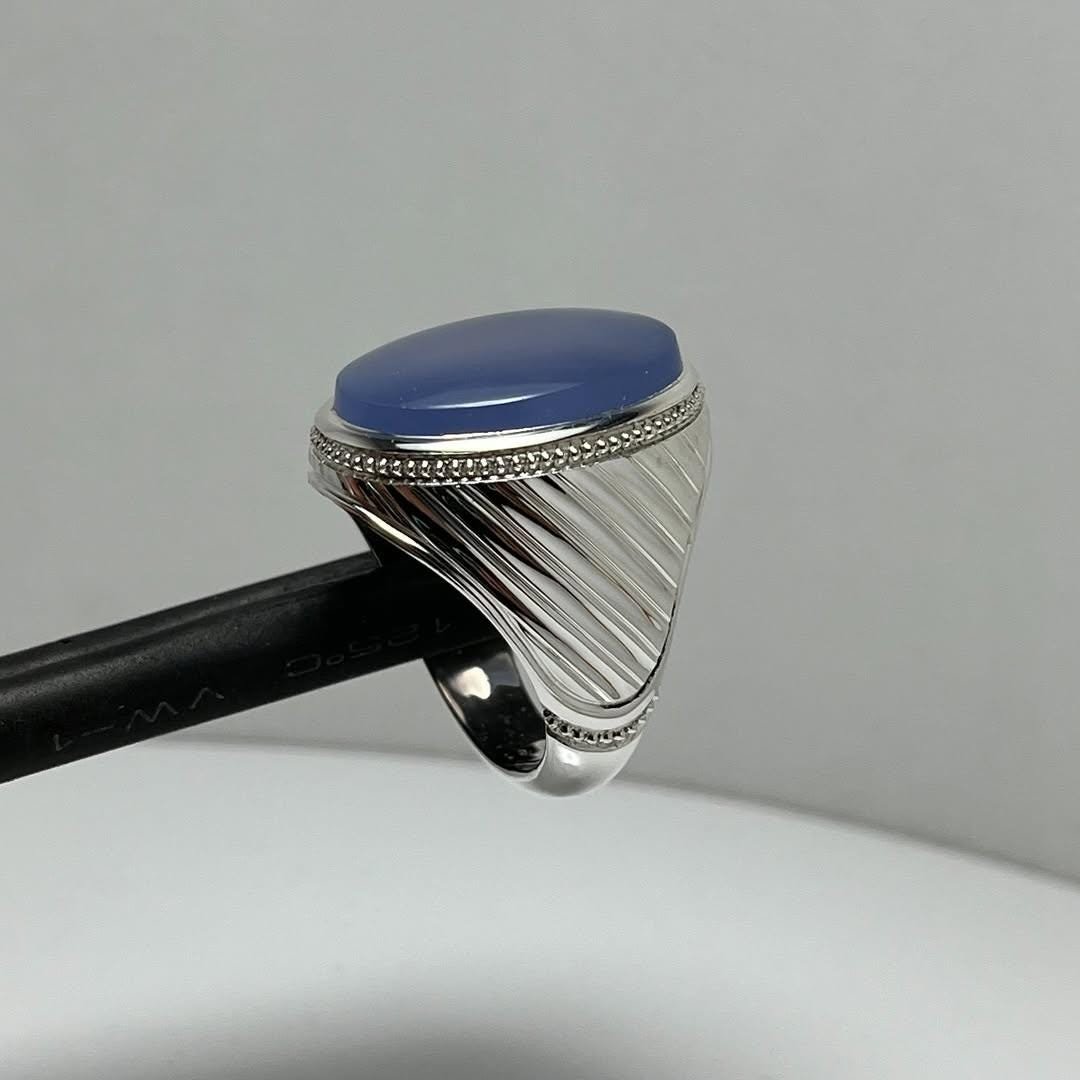 Mens Sterling Silver Aqeeq Signet Ring – Handmade Purple Agate Gemstone - Image 2