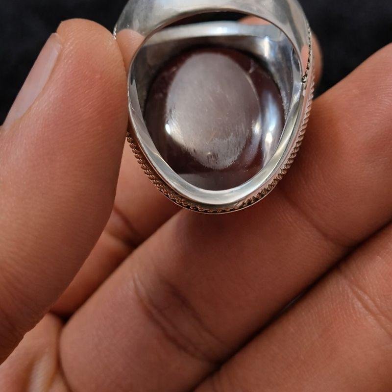 Red Maroon Aqeeq Statement Signet for Men Handmade Silver Design - Image 4