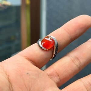 Red Aqeeq Stone Silver Men Statement Band Handmade Natural Gem