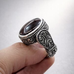 Yemeni red agate stone Agate Ring Engraved 925 Sterling Silver for men women