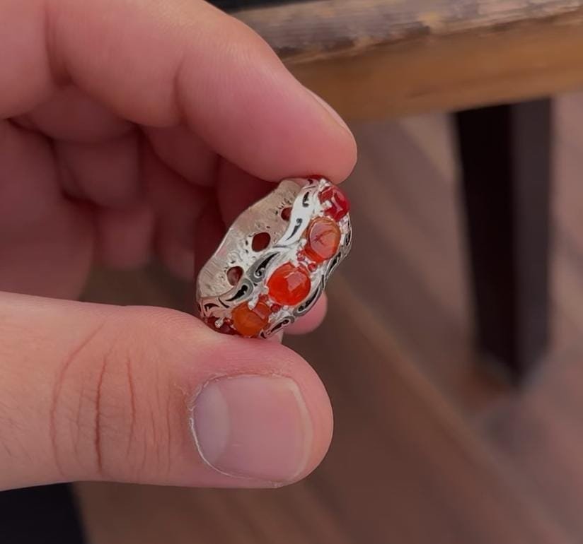 Handmade jewelry Agate Ring for men women, 925 Sterling Silver Chakra Healing Stones