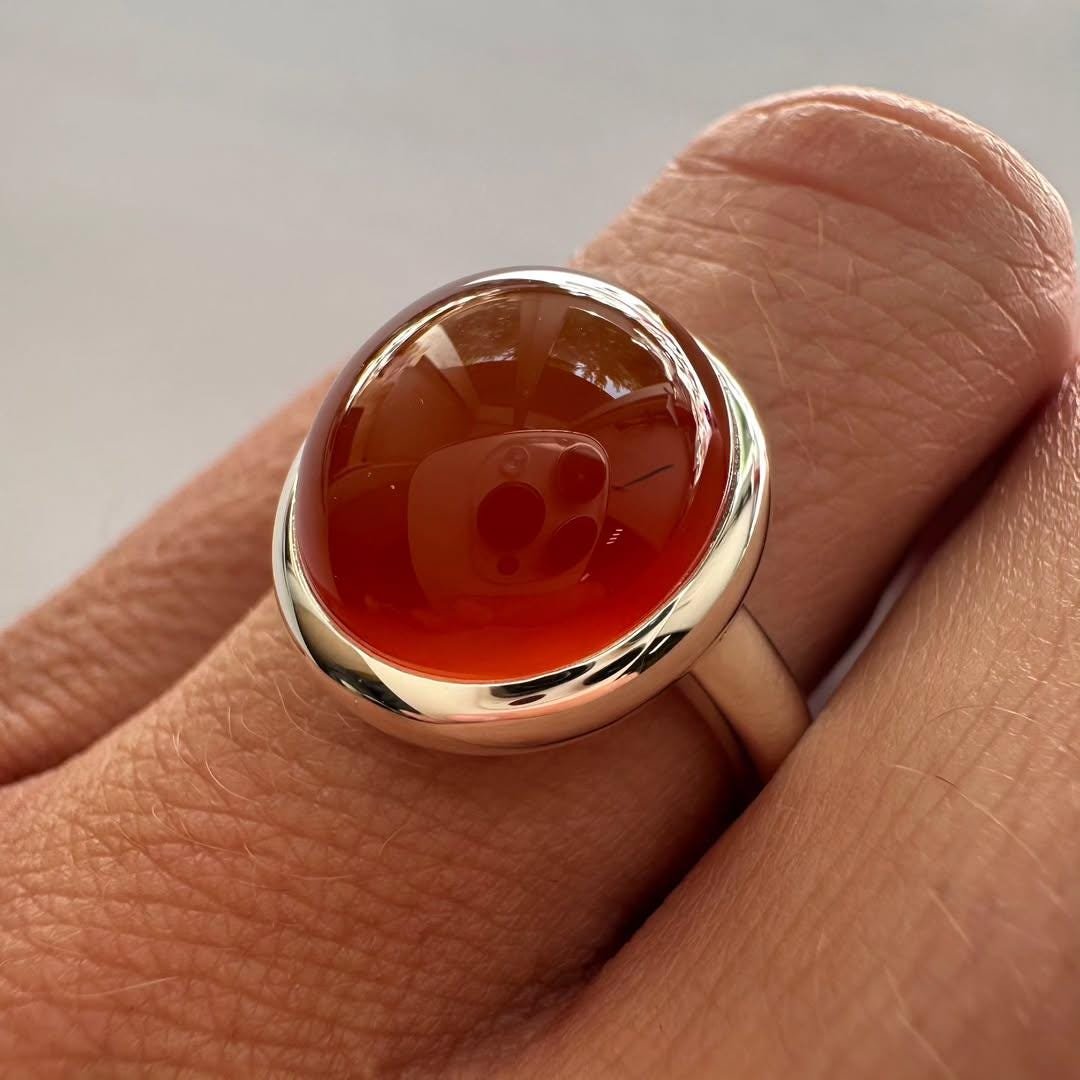 Red Aqeeq Agate Ring for Men in 925 Sterling Silver