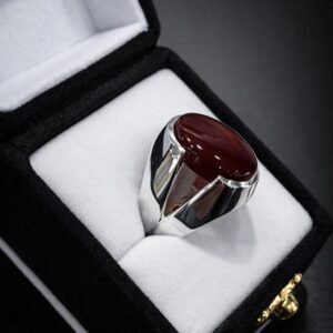 Red Yemeni Agate aqeeq Ring Silver handmade ring for men women