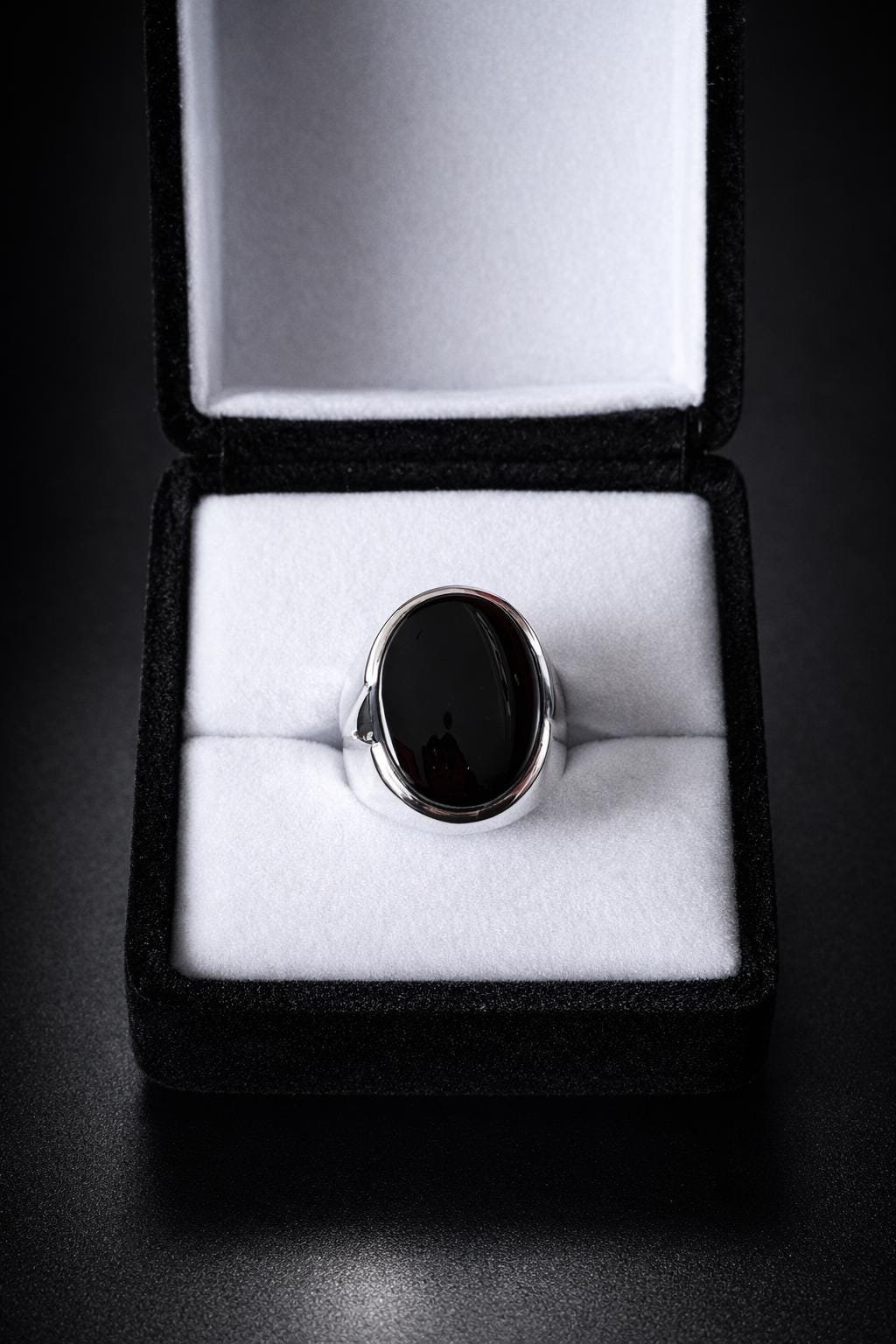 Men’s Oval Black Agate Ring 925 Sterling Silver Handmade Statement Ring - Image 3