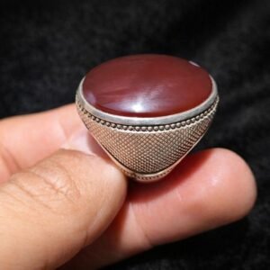 Red Maroon Aqeeq Statement Signet for Men Handmade Silver Design