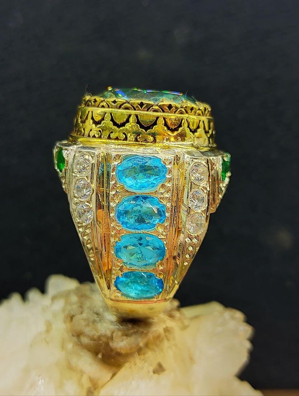 Green Moissanite Statement Ring for Men in 925 Sterling Silver, Valentine Gift for him - Image 4