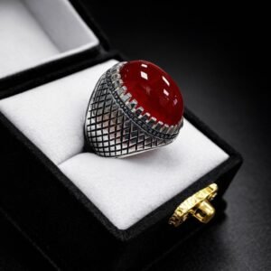 Red Agate Ring: Yemini 925 Sterling Silver Aqeeq Ring gift for men women