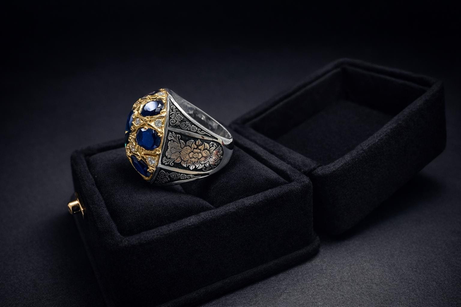 Handmade Green Moissanite Ring & Neelam Blue Men's Ring with Ceylon Sapphire gift for him - Image 3