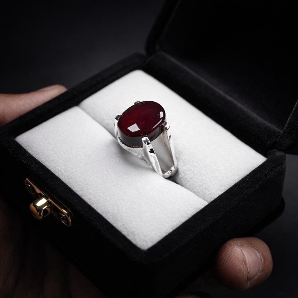 Handmade Dark Brown Aqeeq Ring Agate Men Ring: 925 Sterling Silver gift for him - Image 2