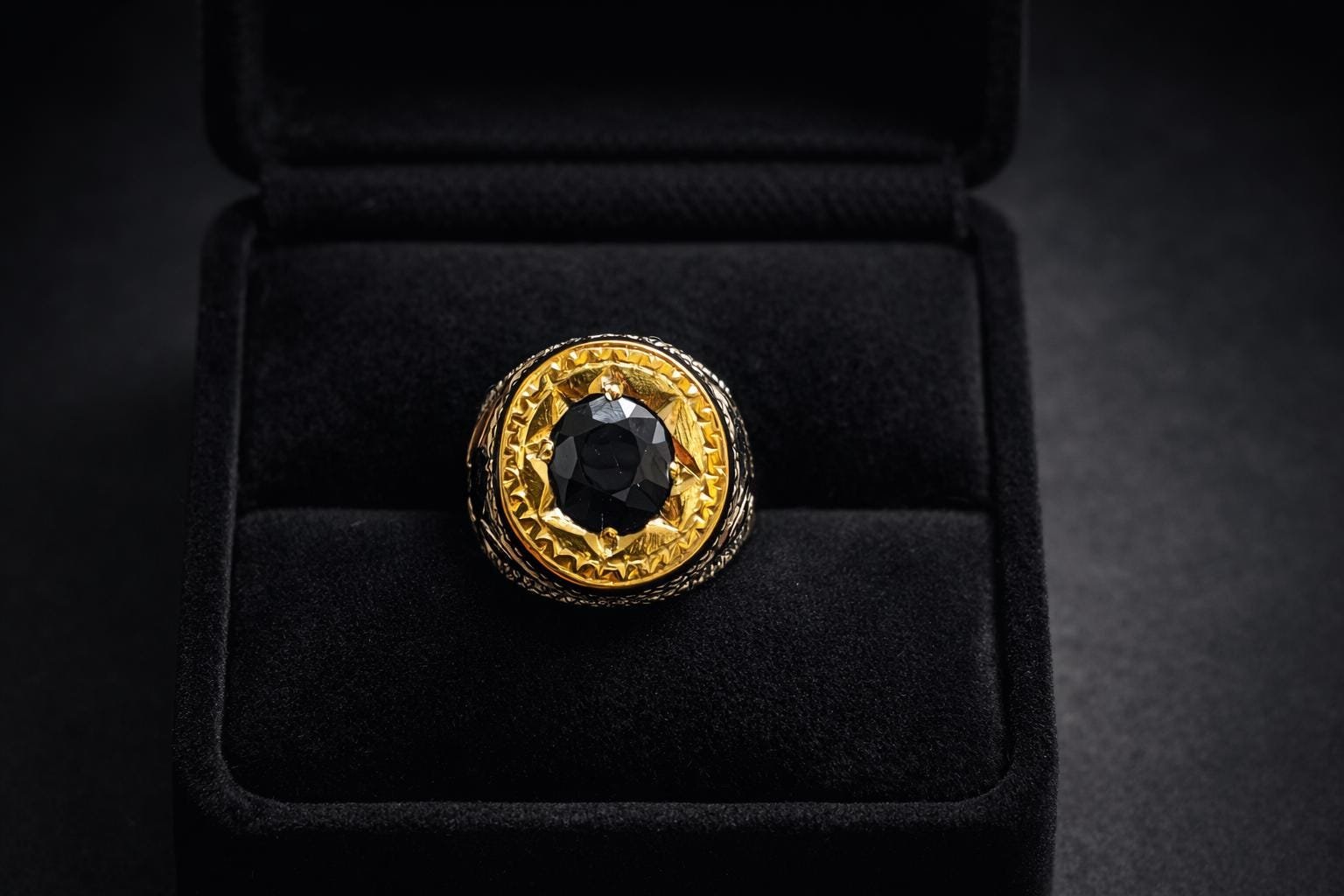 Sterling Silver Sapphire Ring, Engraved Vintage Wedding Band, Unisex Statement Jewelry - Image 4