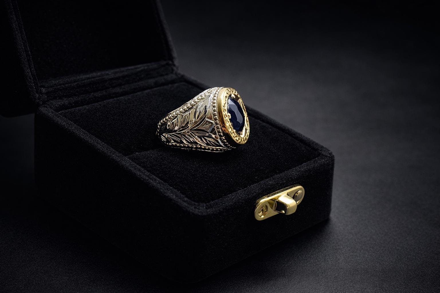 Sterling Silver Sapphire Ring, Engraved Vintage Wedding Band, Unisex Statement Jewelry - Image 7