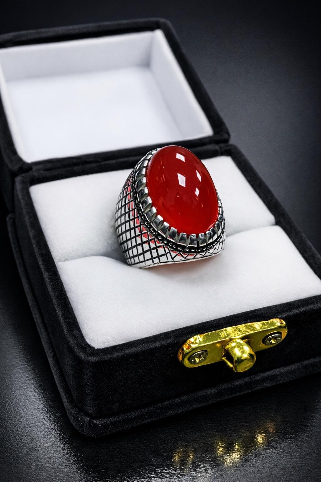 Red Agate Ring: Yemini 925 Sterling Silver Aqeeq Ring gift for men women - Image 3