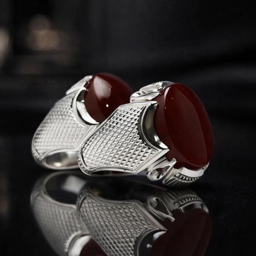 Handmade Red Agate Ring, Silver-Tone Band, Natural Gemstone Statement Jewelry - Image 3