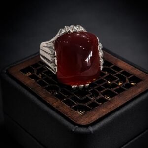 Blood Red Aqeeq Ring for Men, Natural Agate, Emerald Cut Islamic Ring, Men's Ring, Christmas Gift