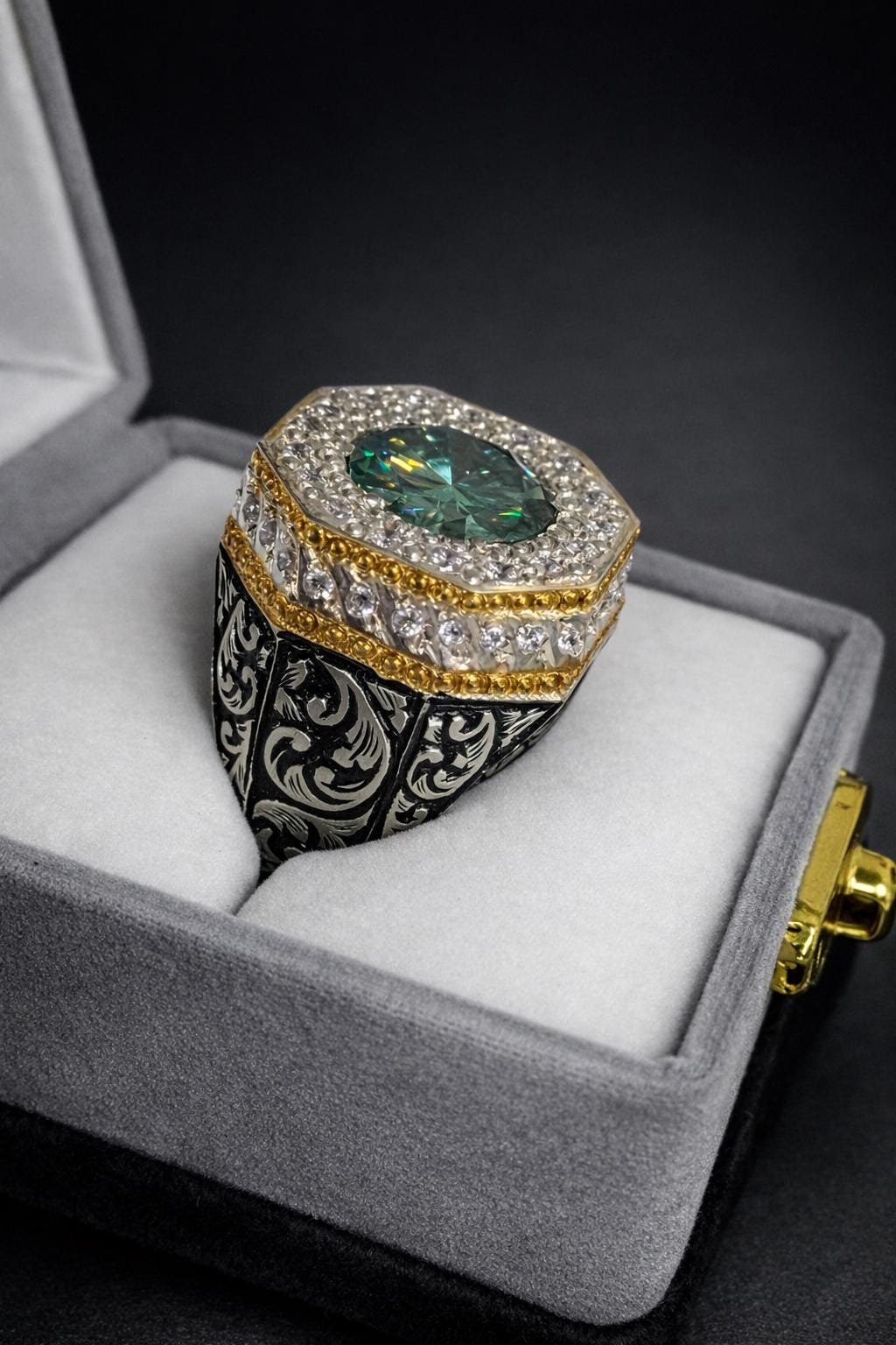 Green Moissanite Ring – Handmade Gemstone Unique Engagement Promise Ring for Her – Silver Rings