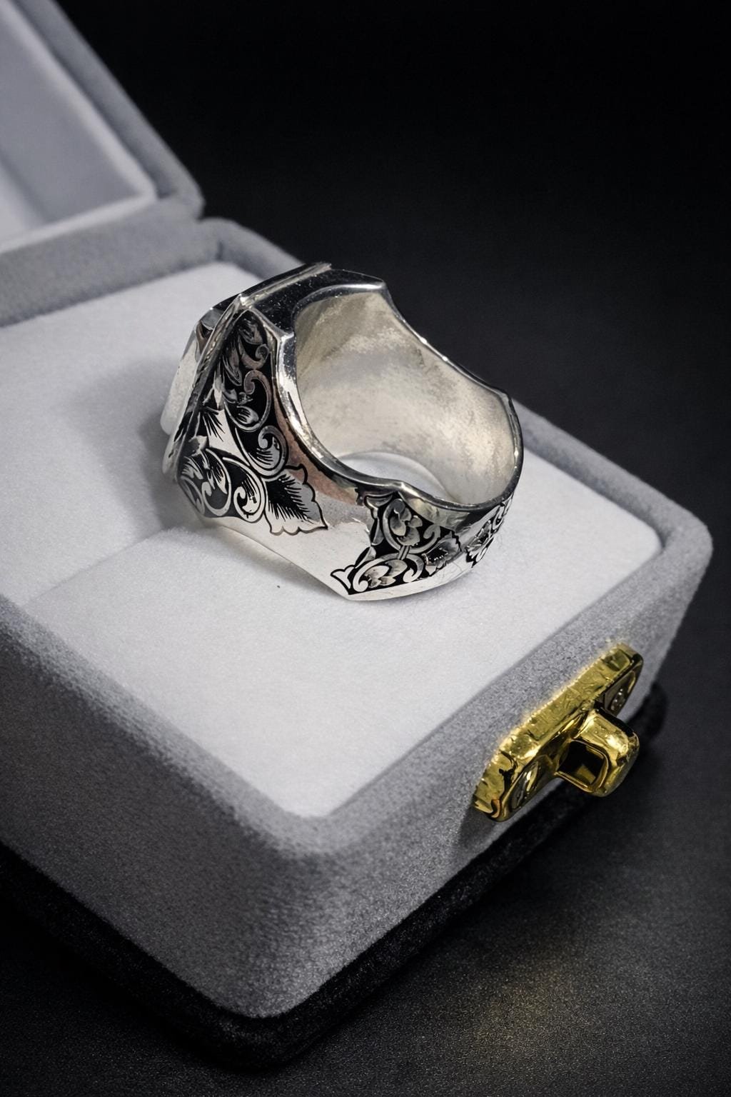 Handmade Black Agate Ring, Sterling Silver Rings Square Aqeeq Natural Gemstone Gift for him - Image 5