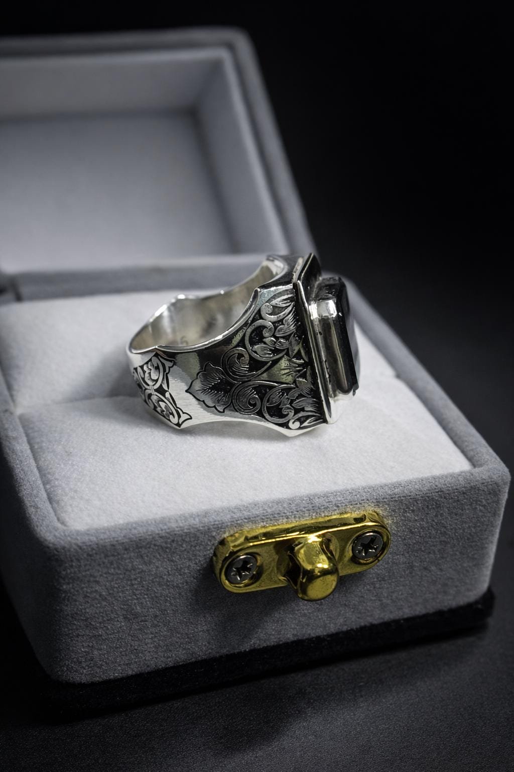 Handmade Black Agate Ring, Sterling Silver Rings Square Aqeeq Natural Gemstone Gift for him - Image 8
