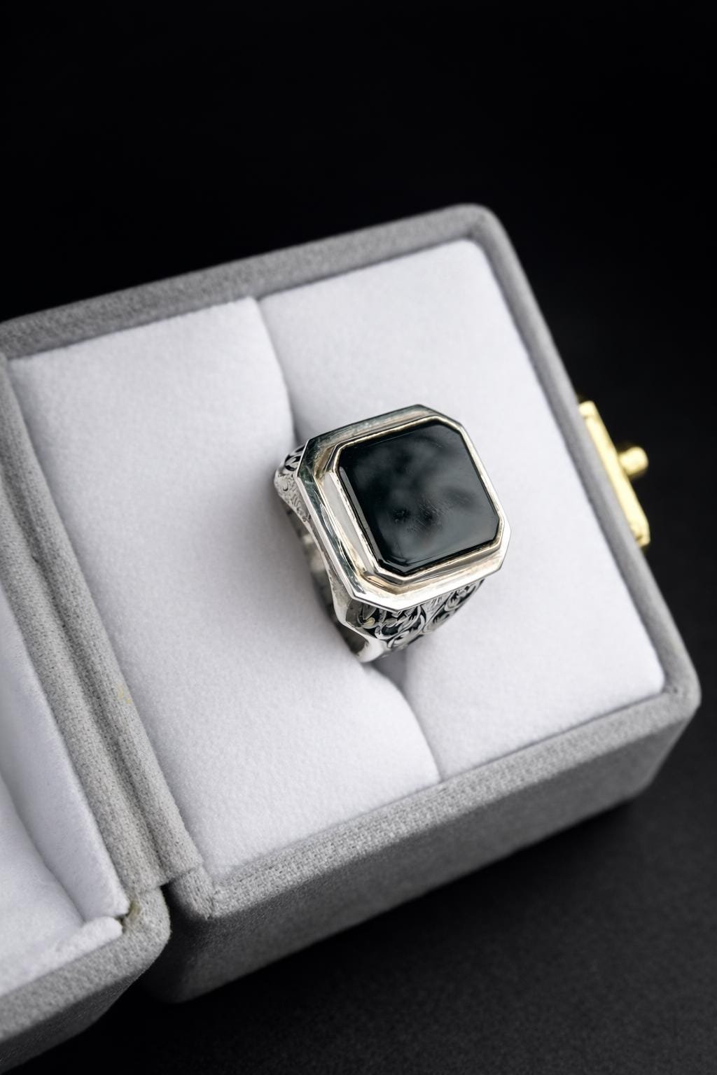 Handmade Black Agate Ring, Sterling Silver Rings Square Aqeeq Natural Gemstone Gift for him - Image 6