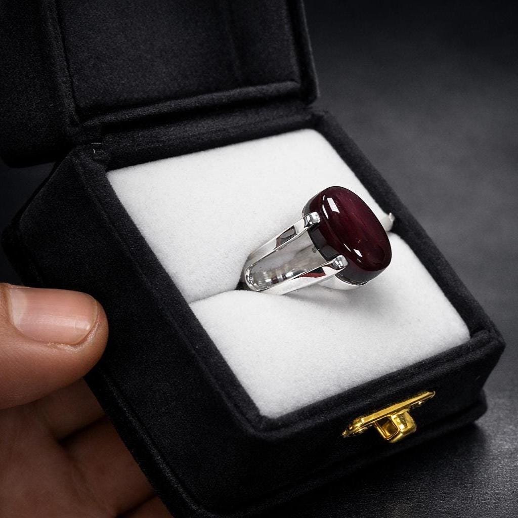 Handmade Dark Brown Aqeeq Ring Agate Men Ring: 925 Sterling Silver gift for him - Image 4