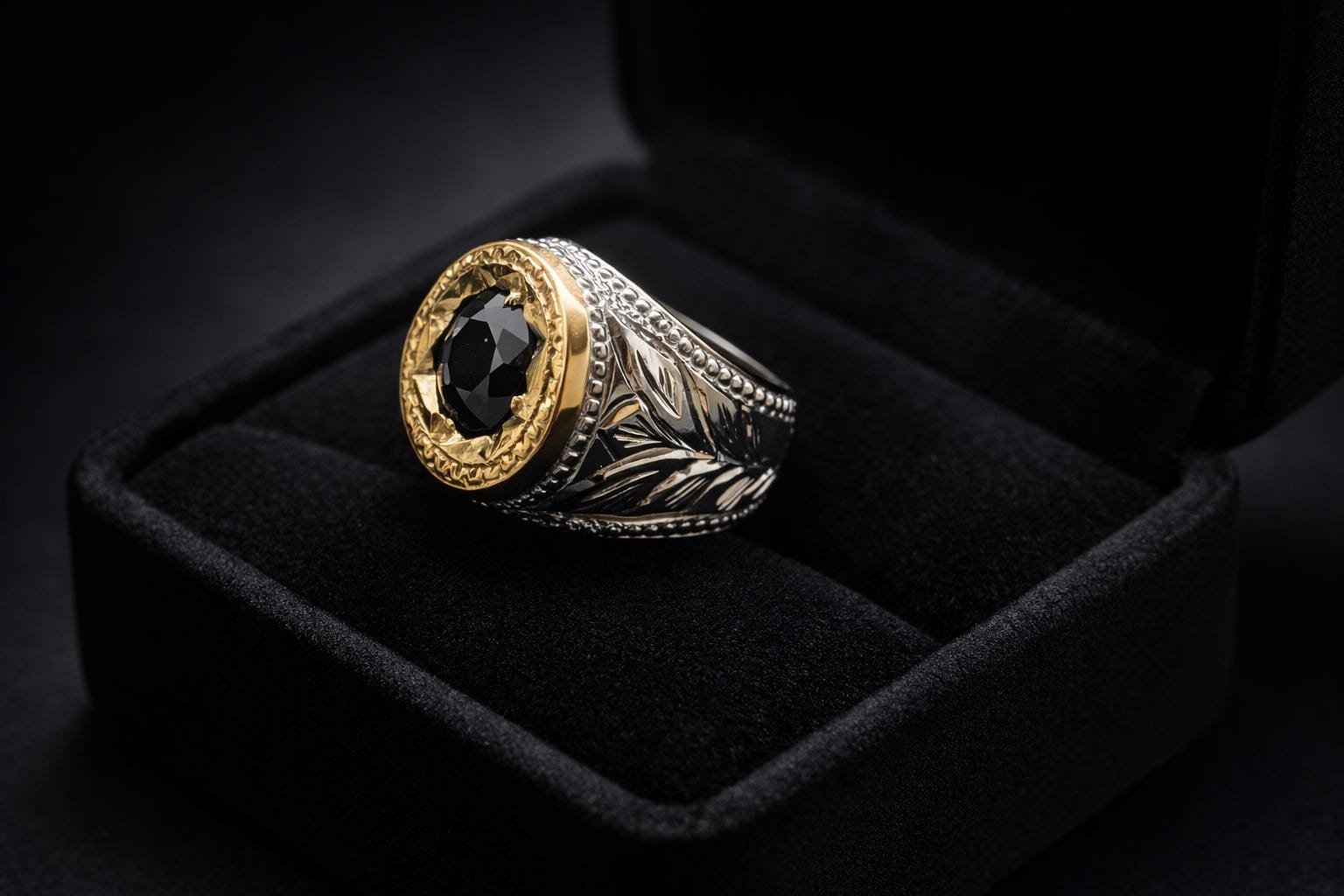 Sterling Silver Sapphire Ring, Engraved Vintage Wedding Band, Unisex Statement Jewelry - Image 3