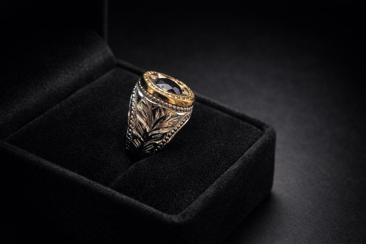 Sterling Silver Sapphire Ring, Engraved Vintage Wedding Band, Unisex Statement Jewelry - Image 6