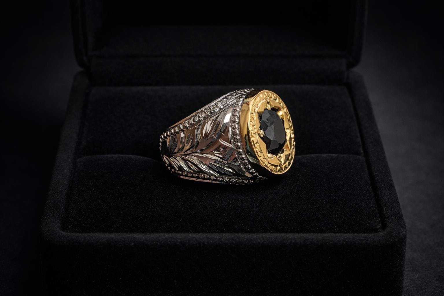 Sterling Silver Sapphire Ring, Engraved Vintage Wedding Band, Unisex Statement Jewelry - Image 5