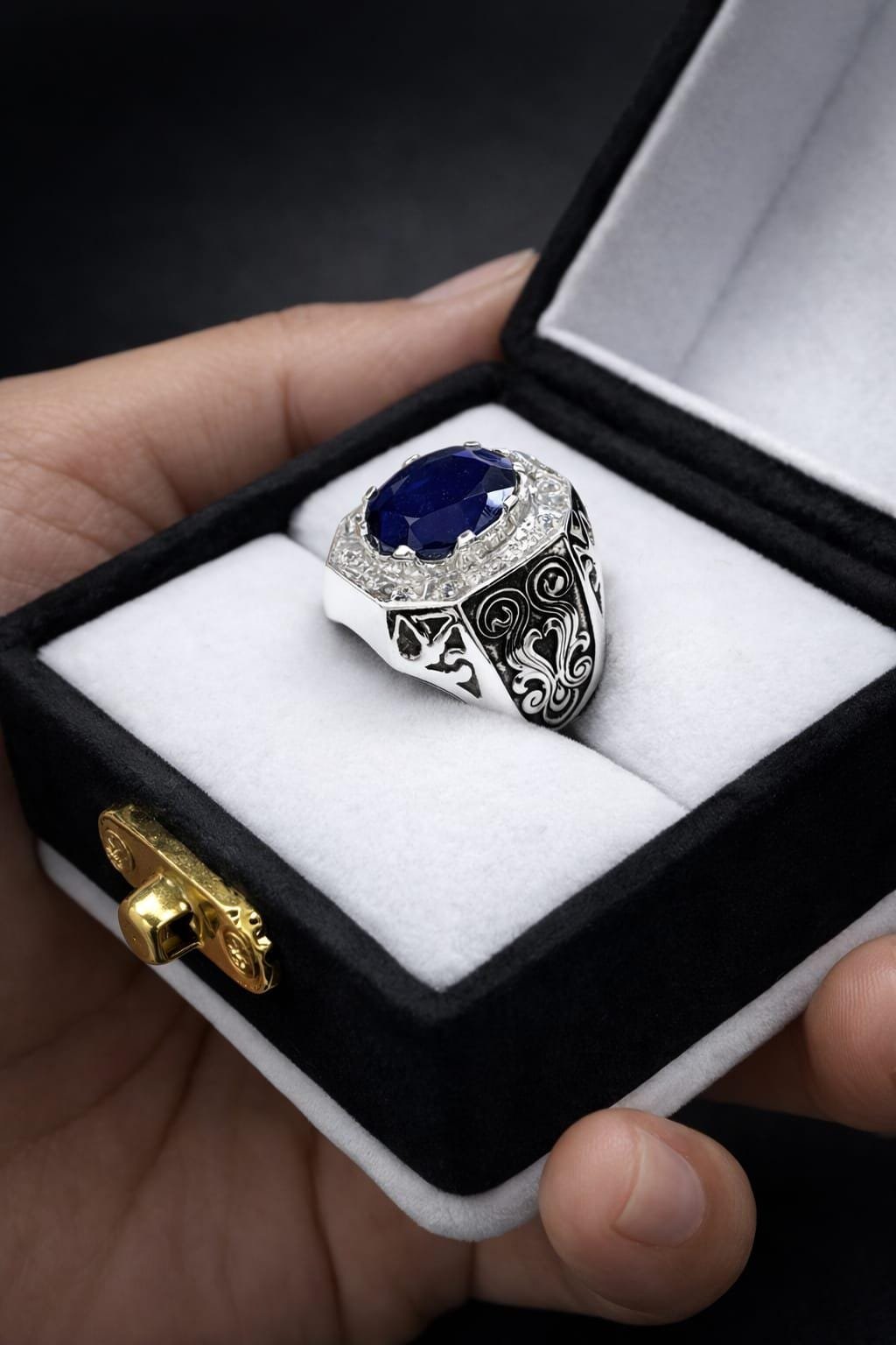 Sterling Silver Blue Sapphire Ring – Natural Gemstone Band for Men Women - Image 2
