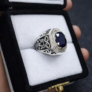 Sterling Silver Blue Sapphire Ring – Natural Gemstone Band for Men Women