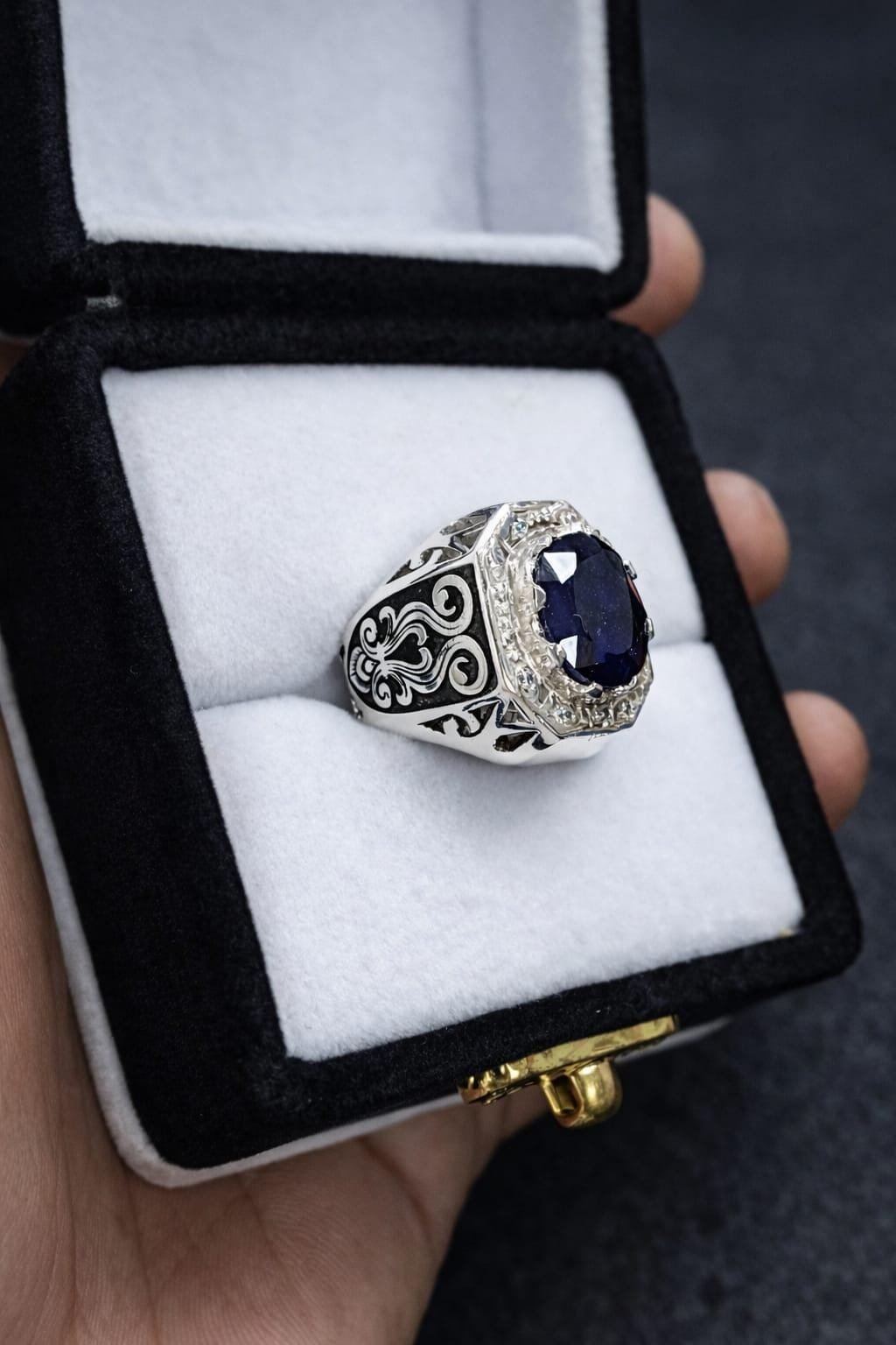 Sterling Silver Blue Sapphire Ring – Natural Gemstone Band for Men Women