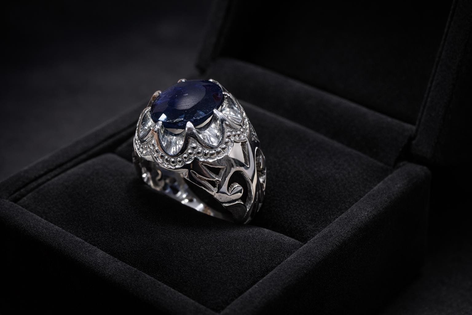 Blue Sapphire Ring Men’s Ring Natural Gemstone | 925 Sterling Silver Handmade for men women
