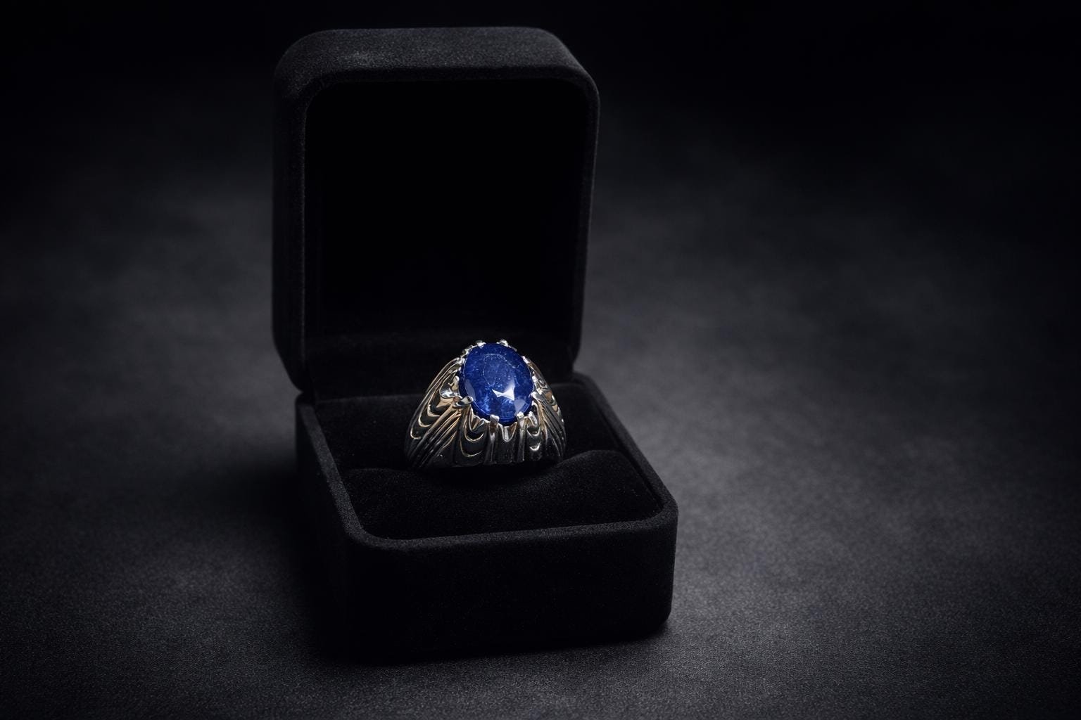 Men's Blue Sapphire Ring, Sterling Silver Ceylon Neelam Gemstone - Image 3