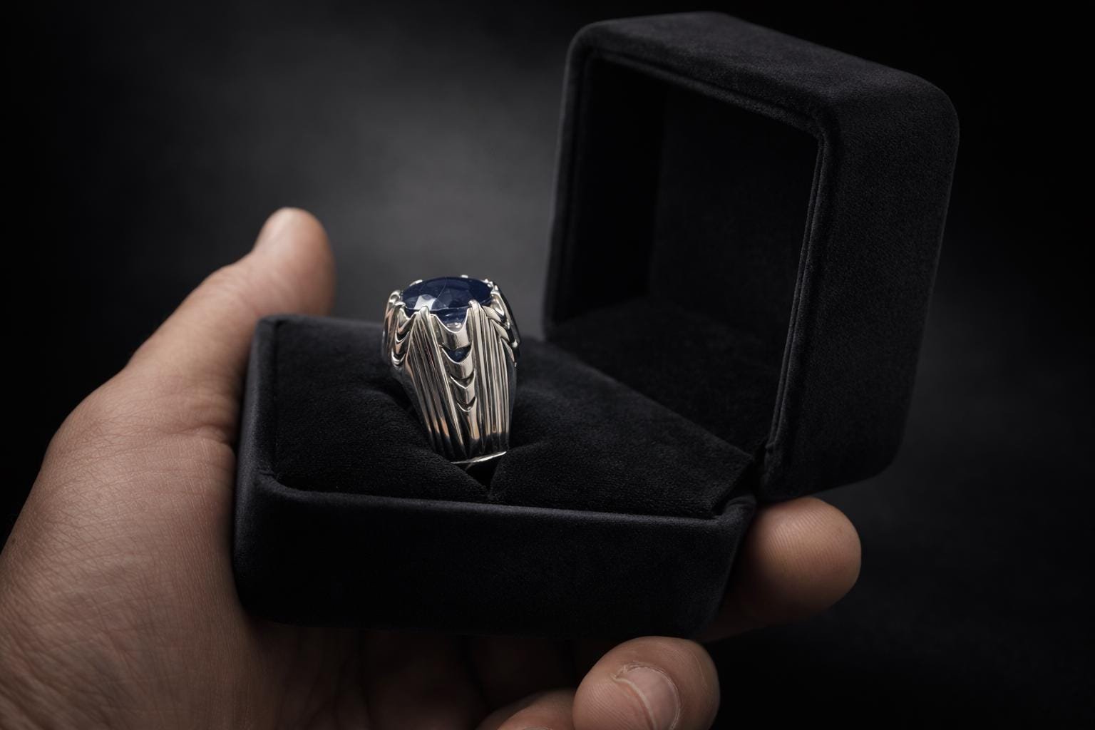 Men's Blue Sapphire Ring, Sterling Silver Ceylon Neelam Gemstone - Image 2