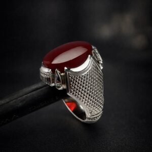 Handmade Red Agate Ring, Silver-Tone Band, Natural Gemstone Statement Jewelry