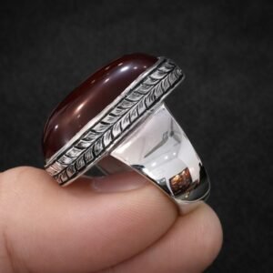 Men's Red Agate Aqeeq Ring, Sterling Silver Oval Gemstone Statement, Islamic Jewelry