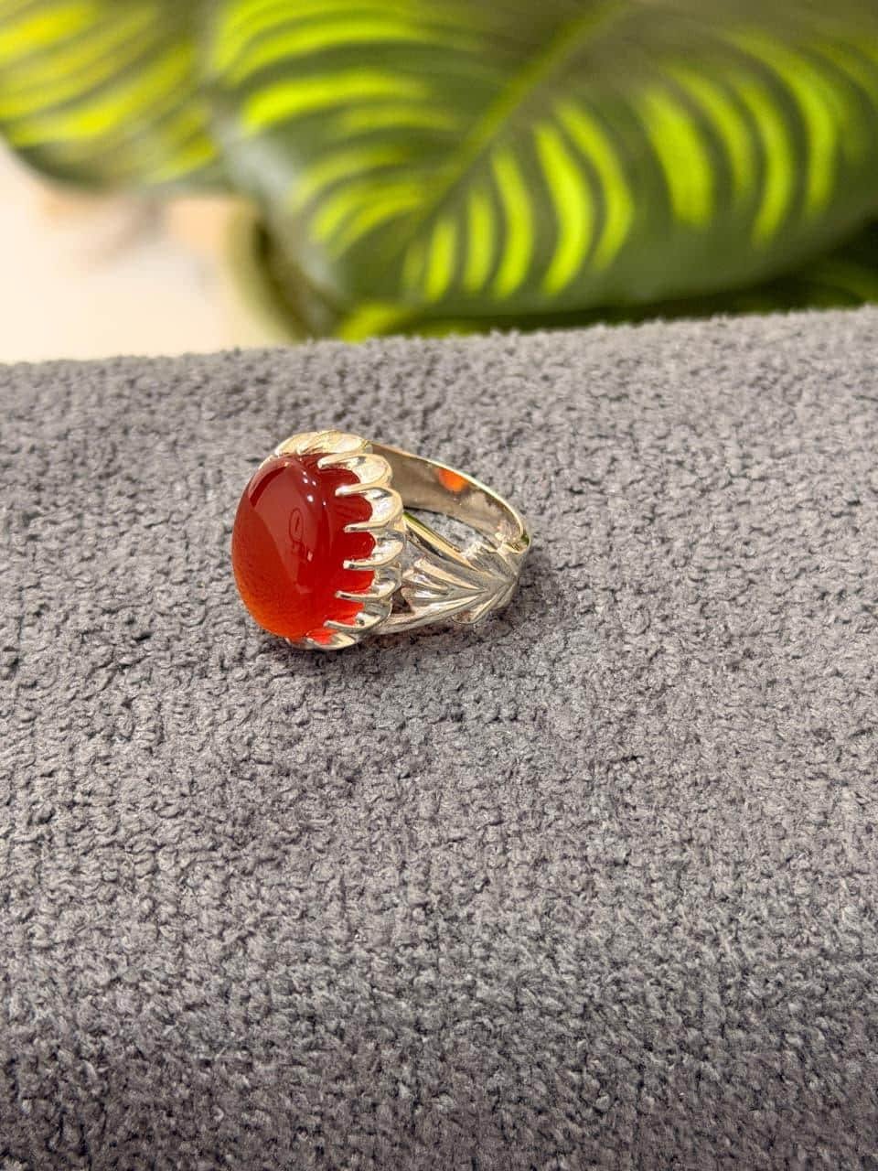 Red Aqeeq Mens Silver Agate Handmade Statement Oval Cabochon Yemeni Islamic Style - Image 6