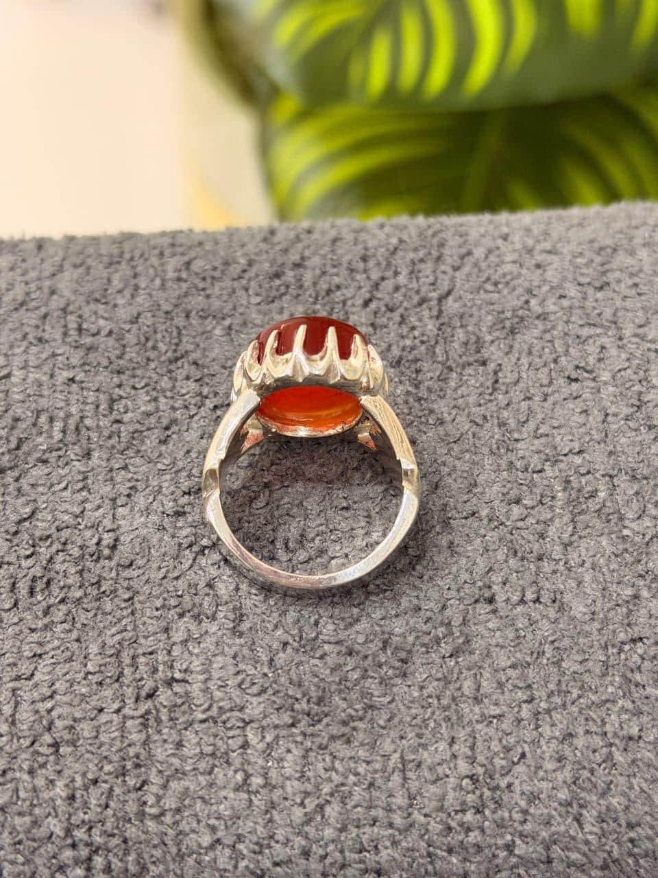 Red Aqeeq Mens Silver Agate Handmade Statement Oval Cabochon Yemeni Islamic Style - Image 7