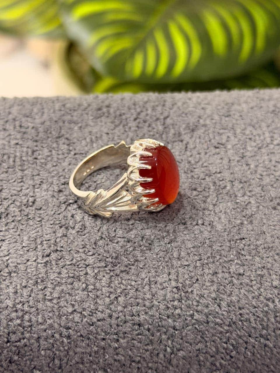 Red Aqeeq Mens Silver Agate Handmade Statement Oval Cabochon Yemeni Islamic Style - Image 10