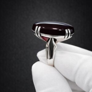 Mehroon Aqeeq Mens Silver Agate Handmade Statement Oval Cabochon Bold Islamic Style