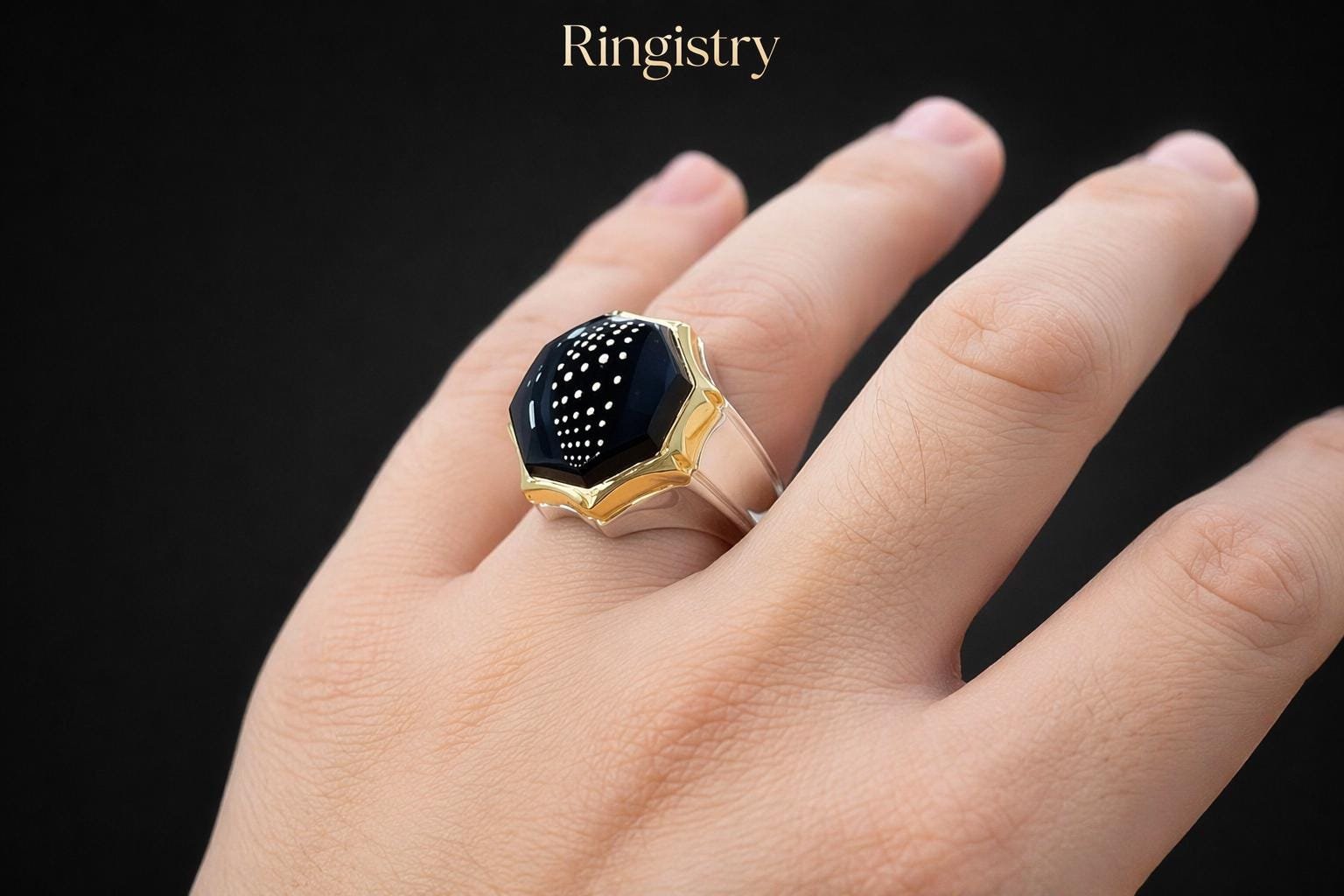 Sterling Silver Black Agate Signet Ring: Islamic Engraved Men's Band - Image 4