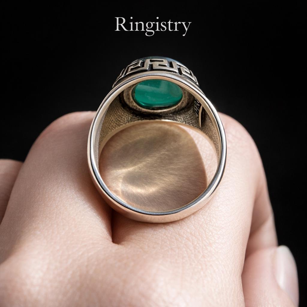 Green Aqeeq Agate Silver Signet Handmade Men Vintage Oval Gemstone Statement Gift Sabz Stone - Image 9