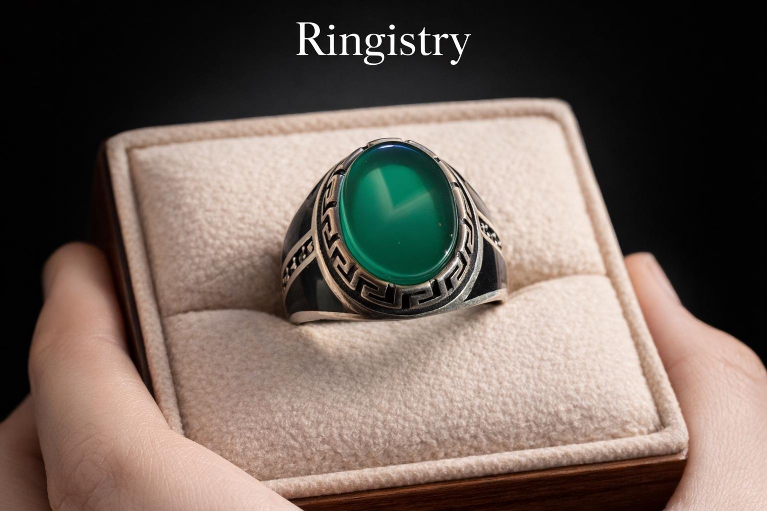 Green Aqeeq Agate Silver Signet Handmade Men Vintage Oval Gemstone Statement Gift Sabz Stone - Image 2