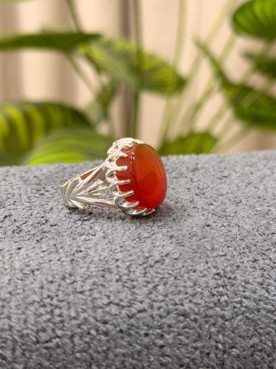 Red Aqeeq Mens Silver Agate Handmade Statement Oval Cabochon Yemeni Islamic Style - Image 5