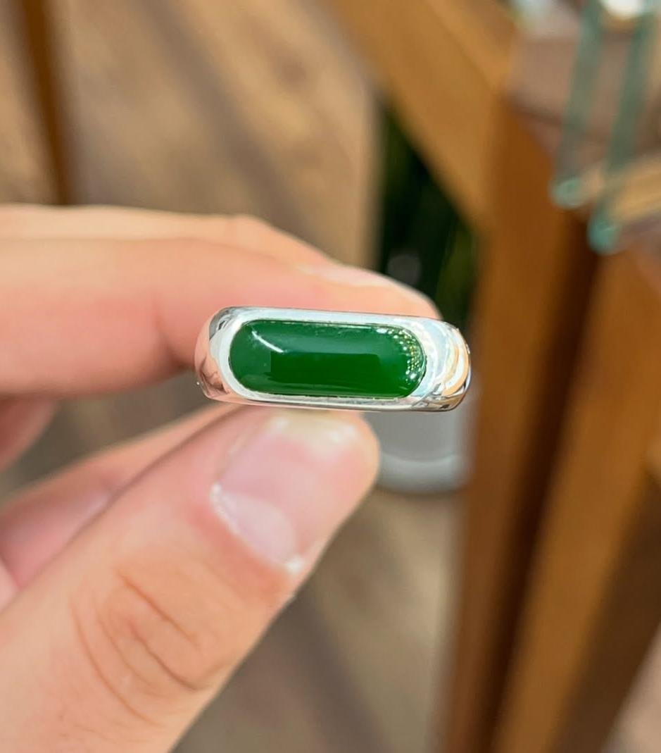 Green Agate Aqeeq Silver Signet Handmade Minimalist Statement Gift for Him - Image 3