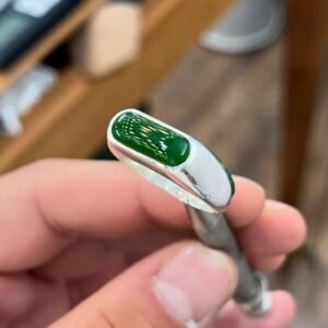 Green Agate Aqeeq Silver Signet Handmade Minimalist Statement Gift for Him