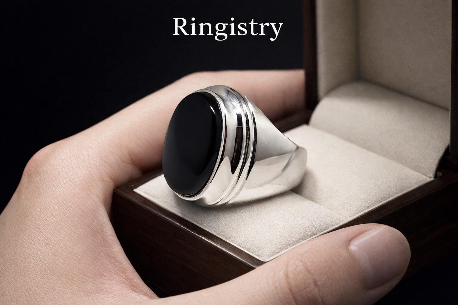 Black Agate Aqeeq Silver Signet Handmade Statement Gift for Him Minimalist - Image 2