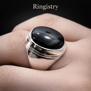Black Agate Aqeeq Silver Signet Handmade Statement Gift for Him Minimalist