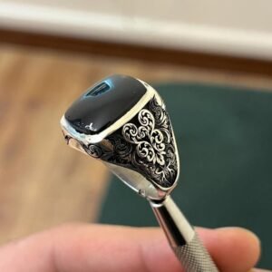 Handmade Black Agate Ring 925 Sterling Silver valentine day gift