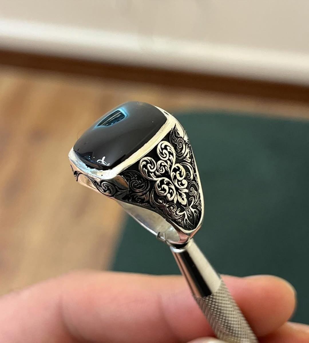 Handmade Black Agate Ring 925 Sterling Silver valentine day gift