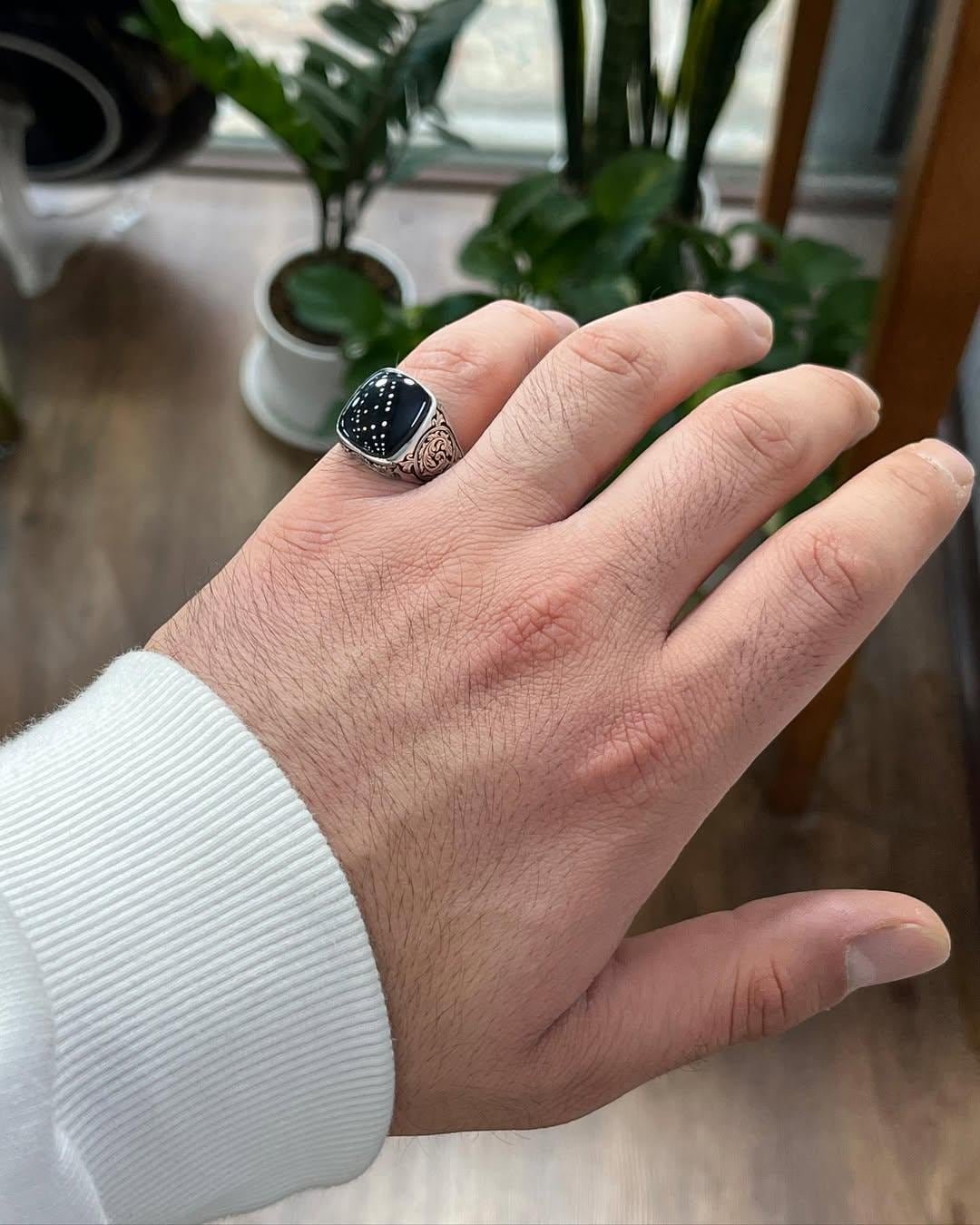 Black Agate Aqeeq Signet Handmade Mens Statement Stone Ottoman Engraved Gift for Him - Image 4