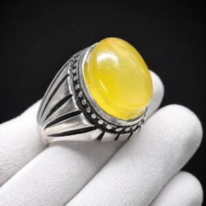 Handmade Yellow Aqeeq Agate Silver Engraved Men's Signet Ring – Islamic Statement Jewelry